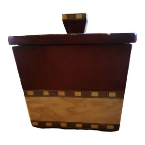 Vtg Wood Marquetry Jewelry Trinket Footed Box Cube Veratex Capricorn Covered Jar